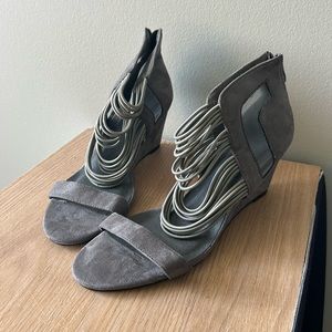Gray strap heels